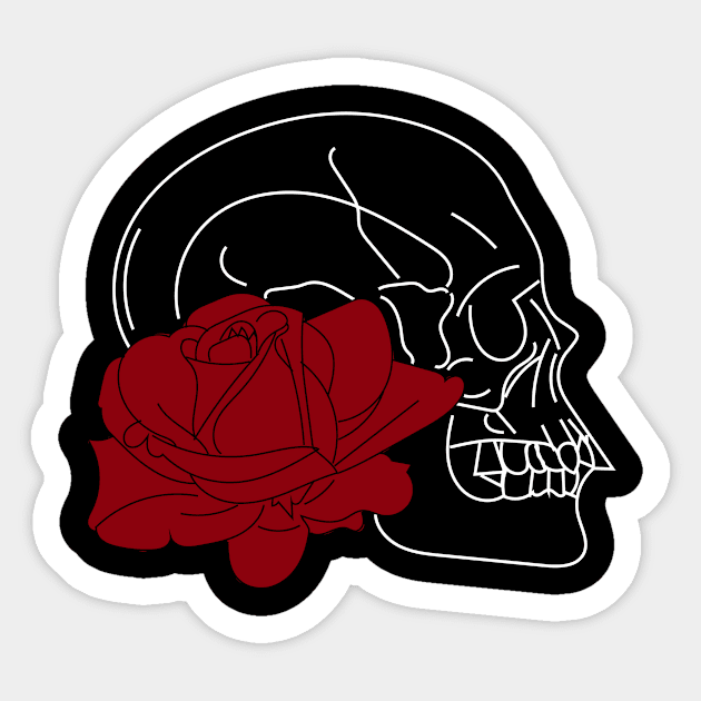 Skull and red rose t-shirt, stickers, cases, notebooks, pillows, totes, masks Sticker by Anastasia Letunova